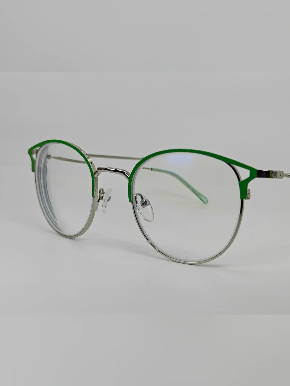 Jive. Lime Green and Silver Round Metal Eyeglasses. Wider Face Design.
